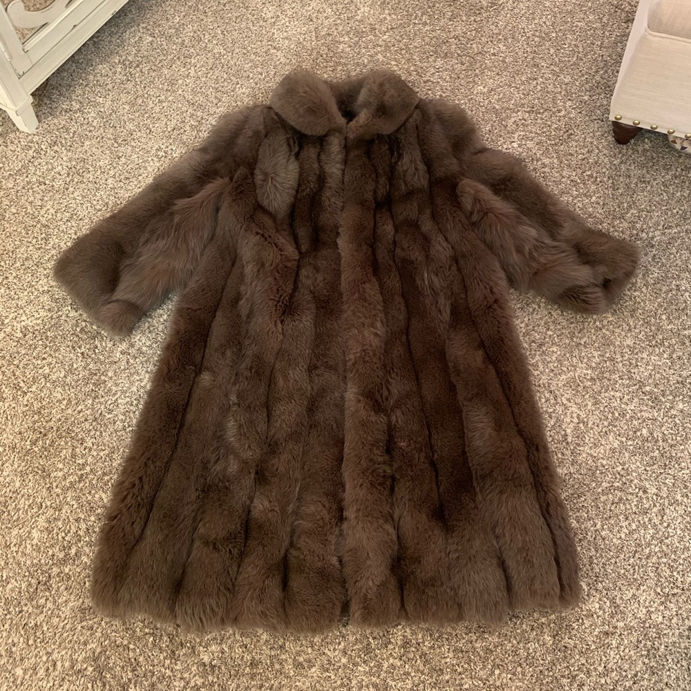 Brown fox fur coat silk lining